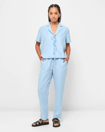Petites European Linen Tapered Pants