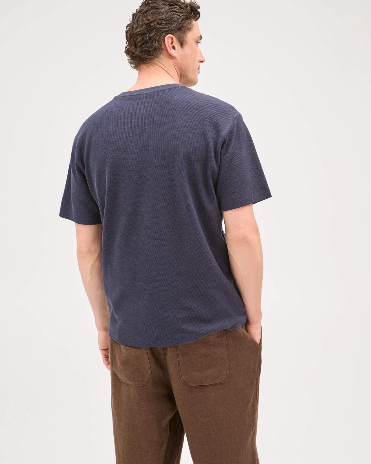 Australian Cotton Fashion Textured T-Shirt - Navy 6 of 6