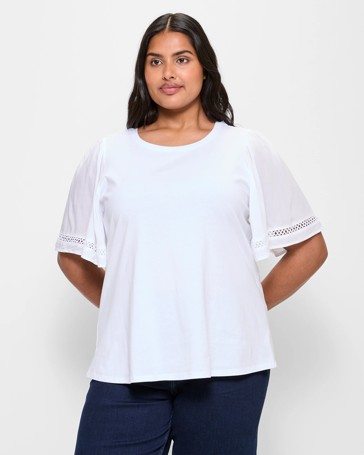 Plus Size Australian Cotton Blend Flutter Sleeve Top