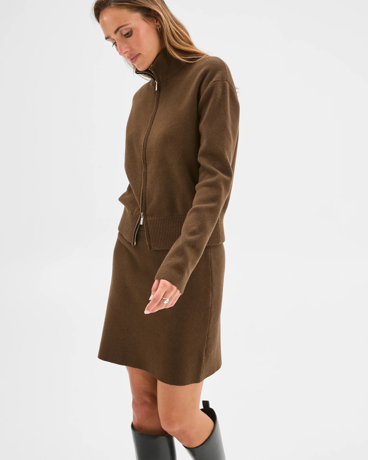Preview Australian Cotton Blend Polished Knit Mini Skirt - Olive 4 of 6