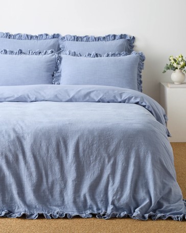 Kiara Australian Cotton Textured Stonewash Ruffle Quilt Cover Set