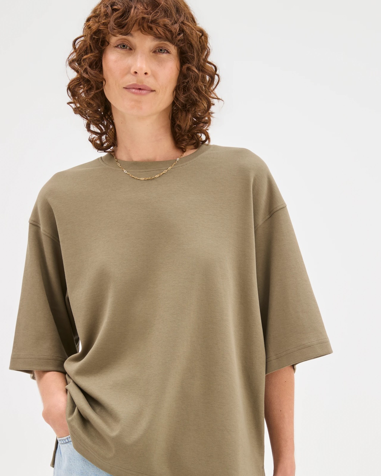 Australian Cotton Heavyweight Boxy T-Shirt - Dusty Olive 2 of 5