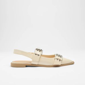 Womens Pointed Toe Double Strap Buckle Sling Flat - Tina