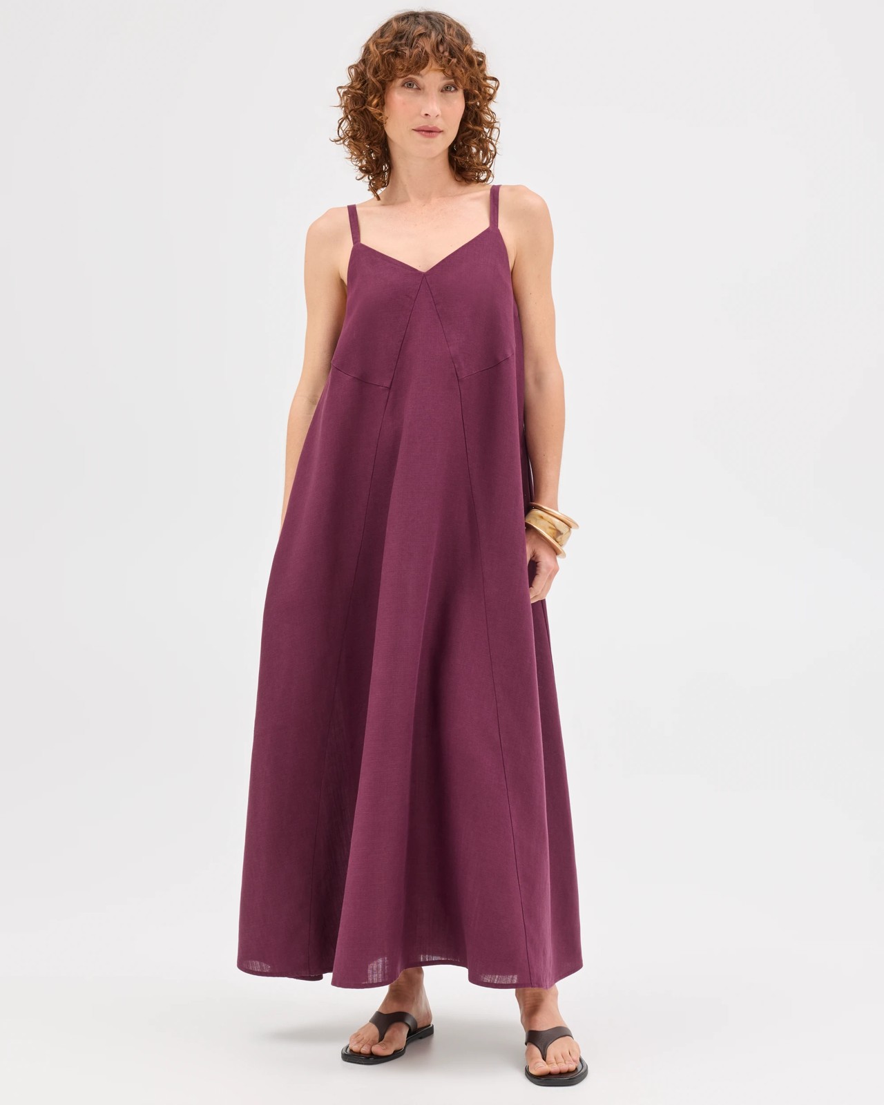 Sleeveless V-Neck Seam Detail Maxi Dress - Merlot 2 of 5