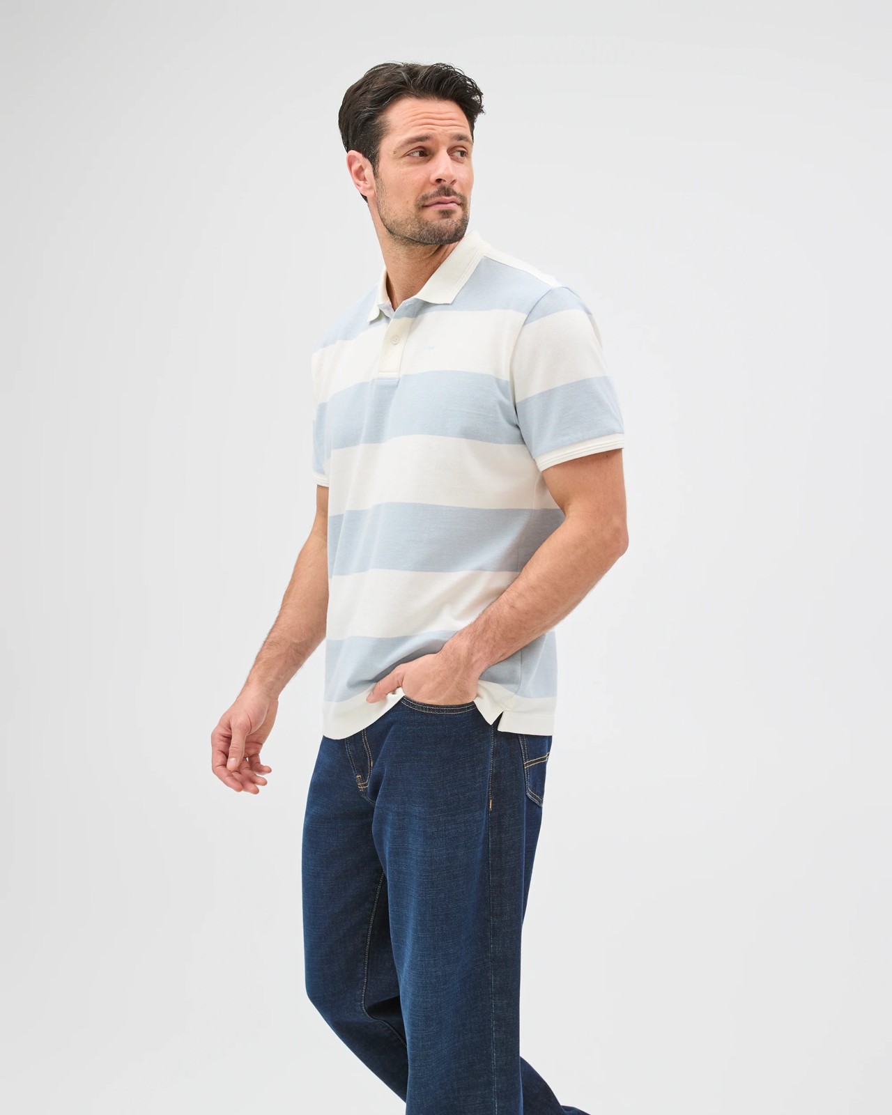 Australian Cotton Stripe Polo Top - Blue Fog Slate 6 of 6