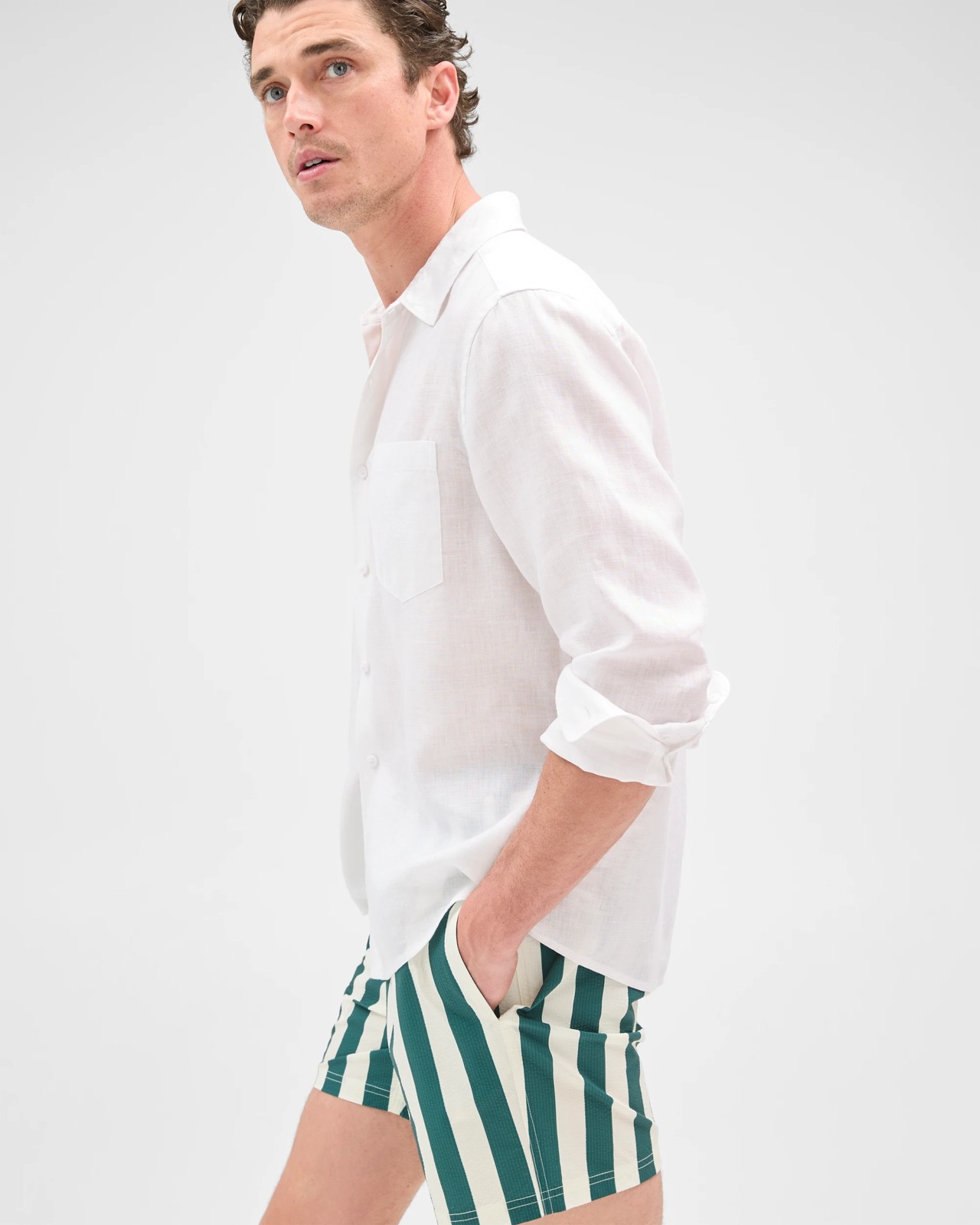 Seersucker Swim Volley Shorts - Green Stripe 5 of 6