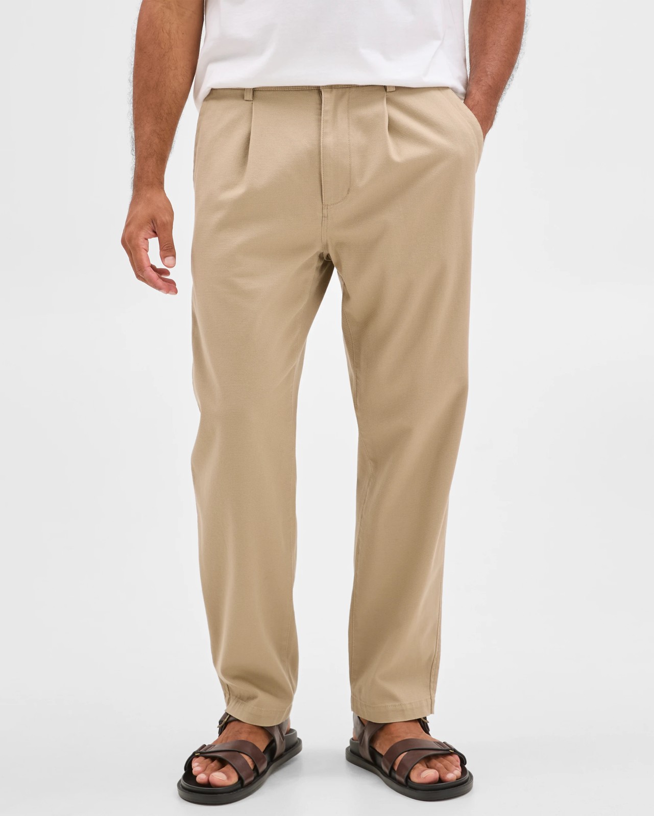 Australian Cotton Pleated Textured Chino Pants - Neutral 2 of 5