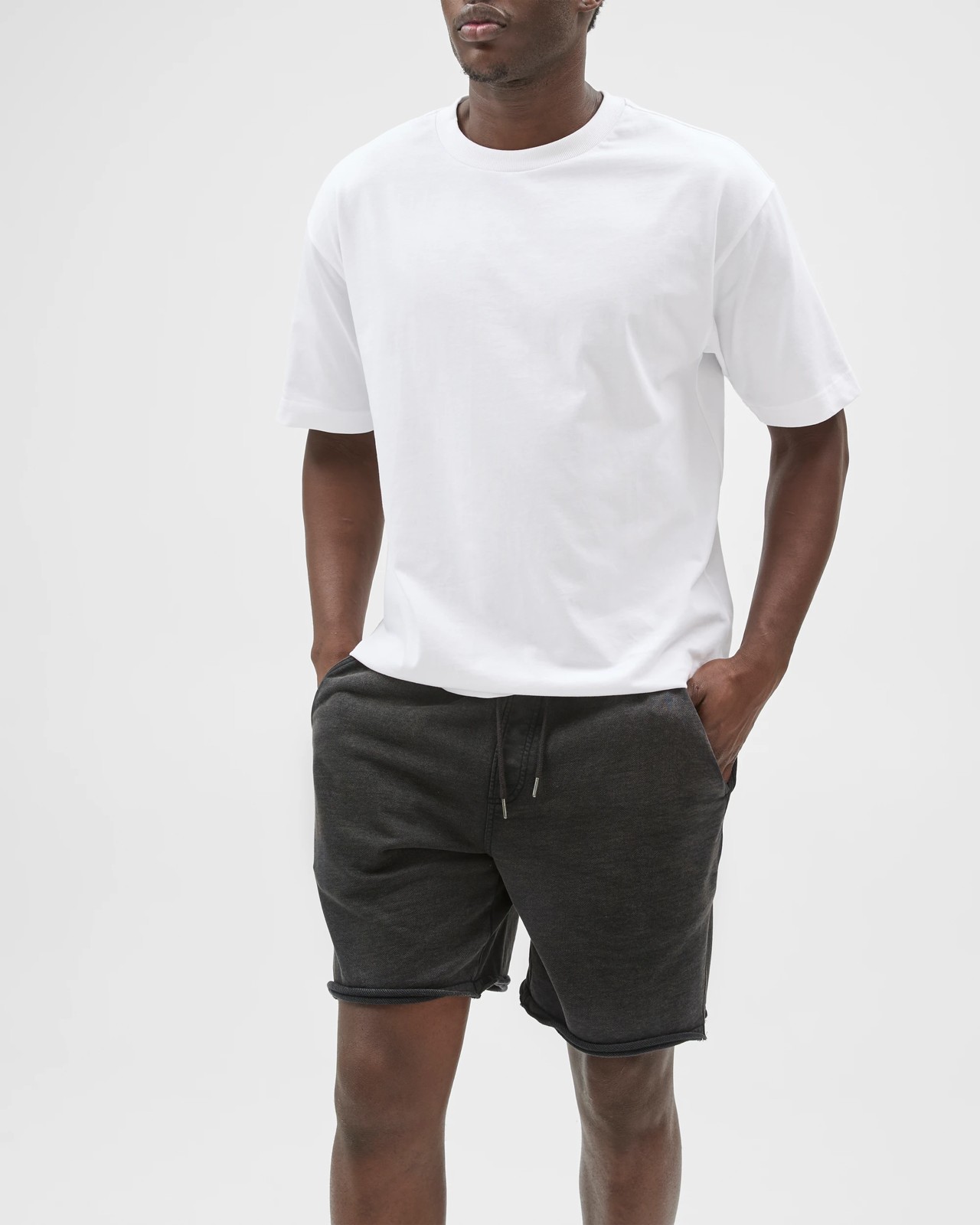 Commons Australian Cotton Rib Stripe Fleece Shorts - Black 4 of 5