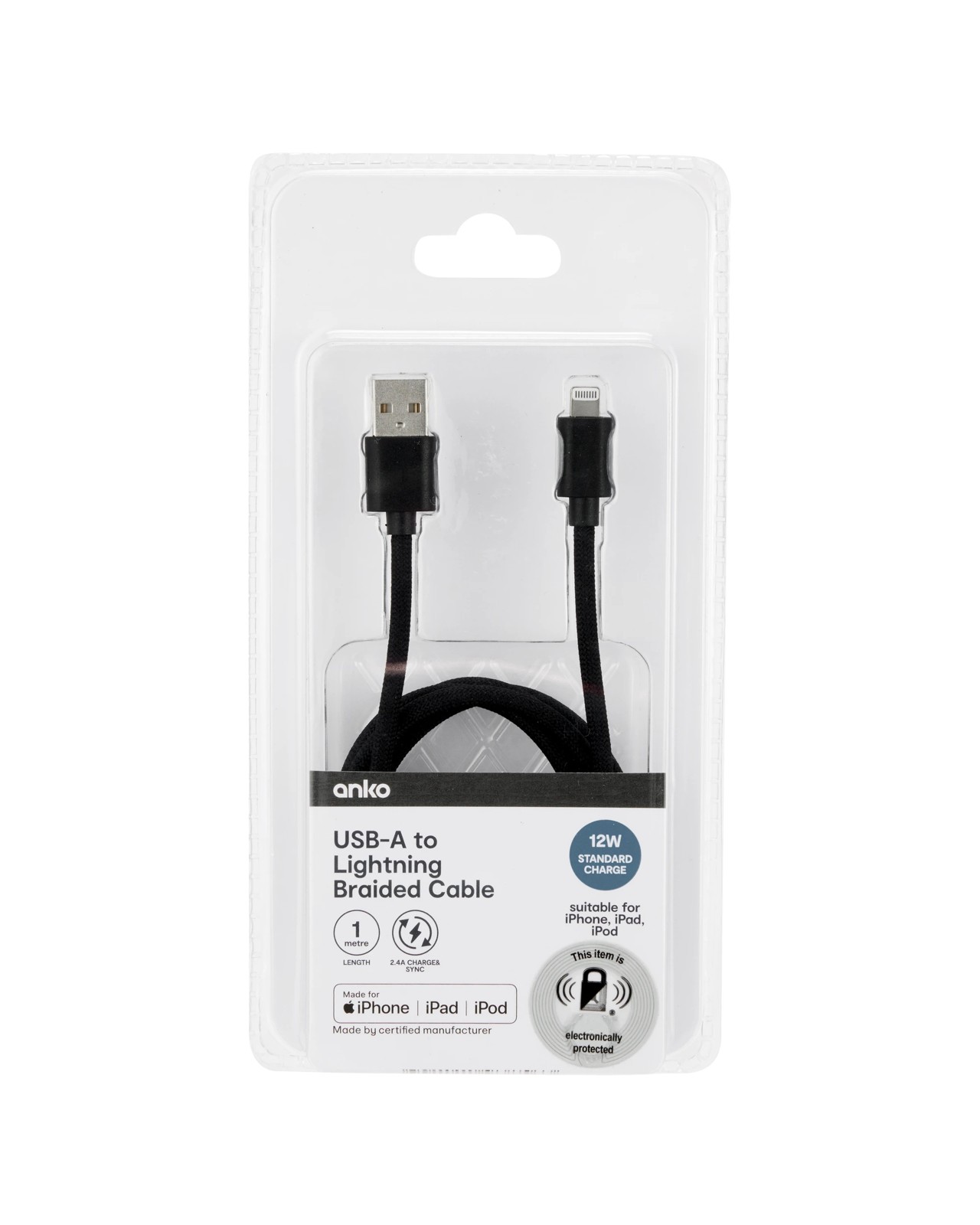 Anko USB-A to Lightning Braided Cable - 1m - Black 4 of 4