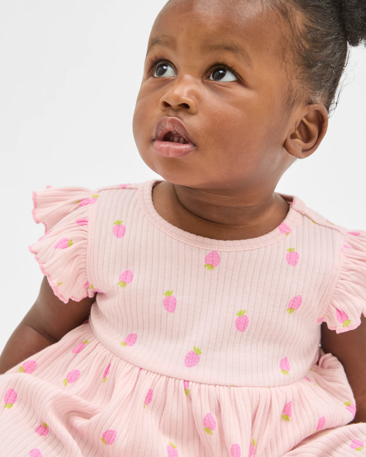 Baby Organic Cotton Bodysuit Dress - Strawberries Pink 3 of 6