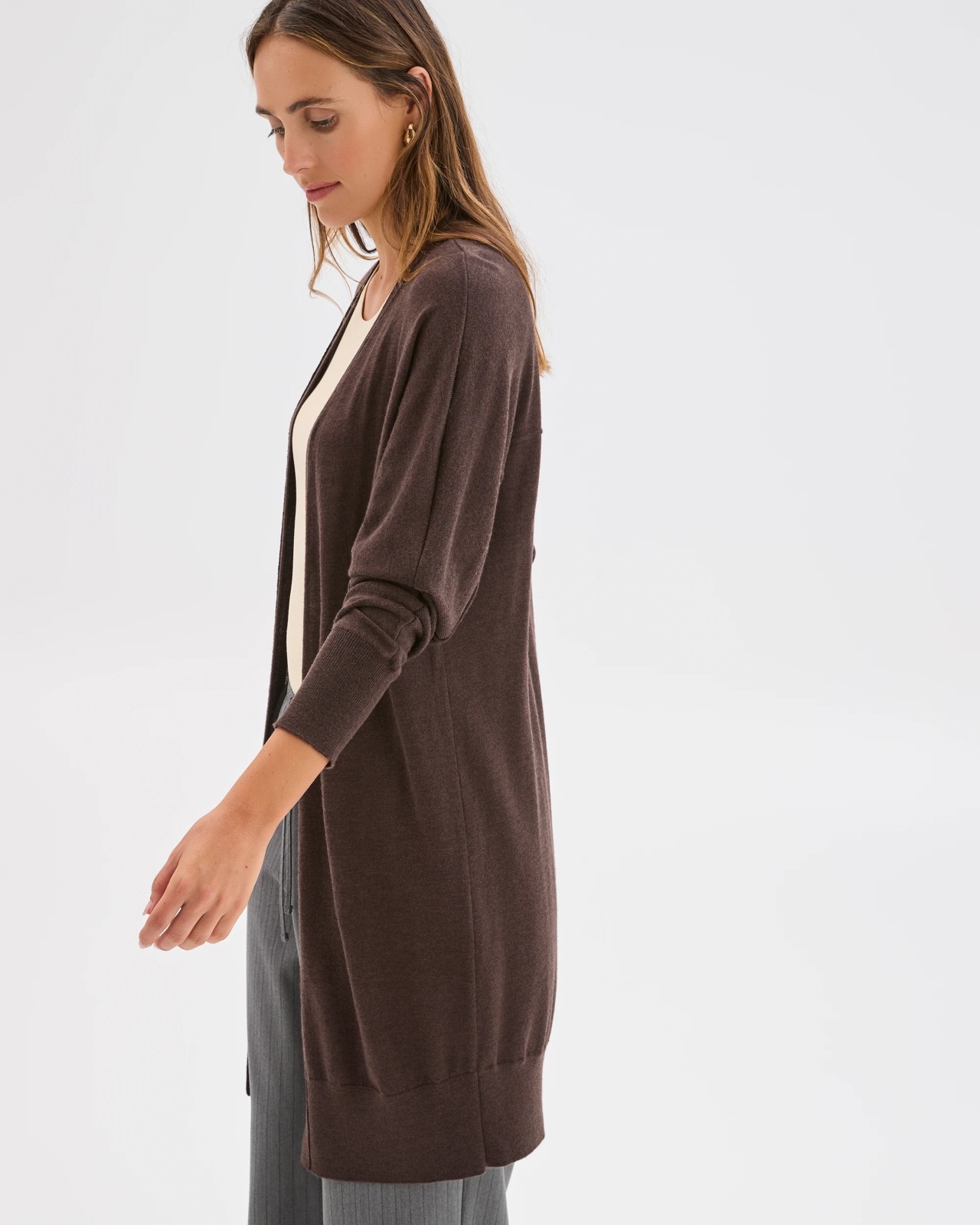 Australian Merino Wool Long Sleeve Longline Cardigan - Coffee Bean 5 of 5