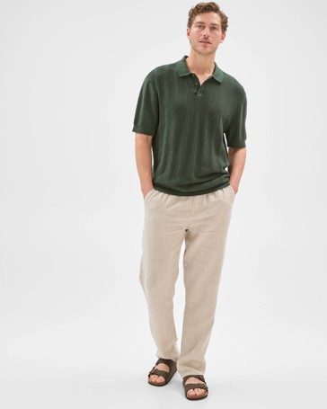 Australian Cotton Textured Stripe Knit Polo Top