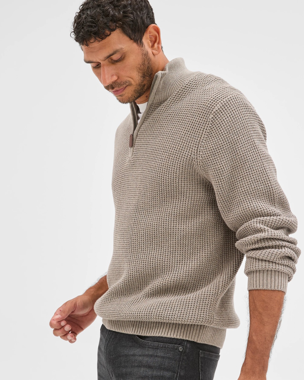 Australian Cotton Midweight 1/2 Zip Knit Sweater - Rock 2 of 6