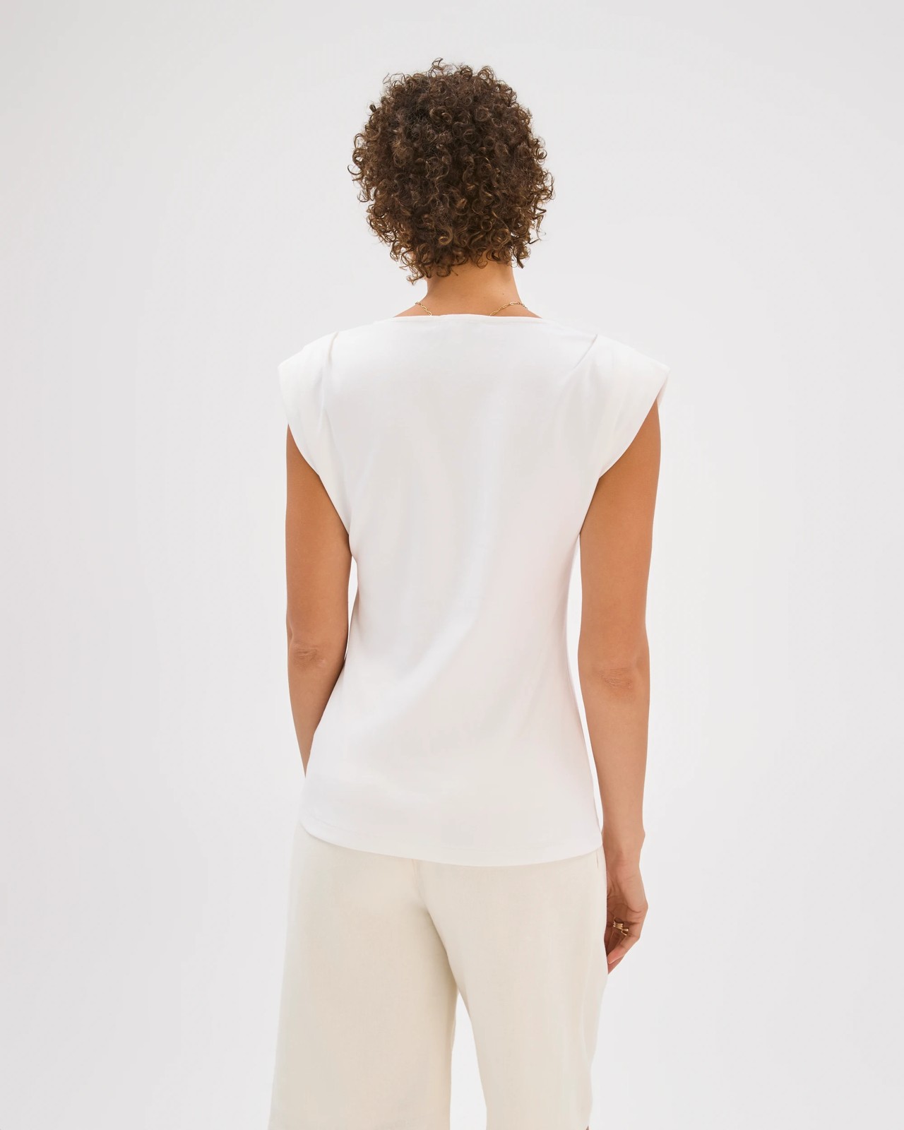 Preview Australian Cotton Sleeveless Shoulder Pad Tuck Detail Top - Cloud Dancer 6 of 6