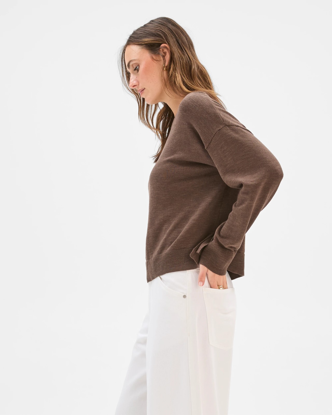Australian Cotton Blend Long Sleeve Knit Jumper - Coffee Bean 5 of 5
