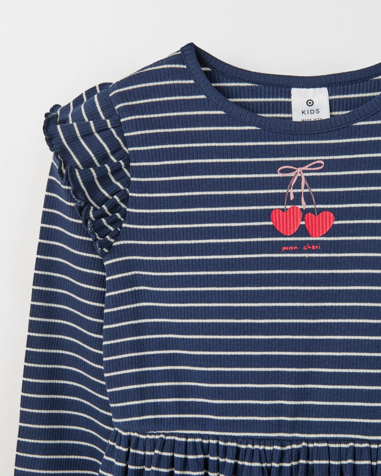 Australian Cotton Long Flutter Sleeve Core Dress -  Navy + White 6 of 6