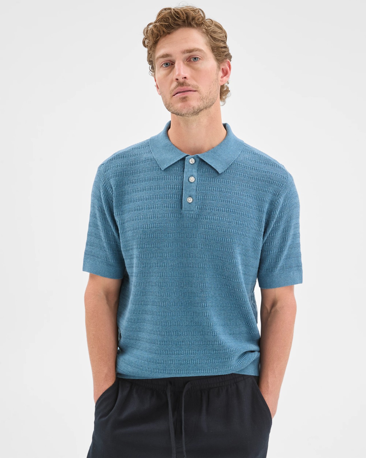 Australian Cotton Patterned Knit Polo Top 3 of 5