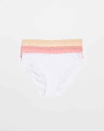 Womens Australian Cotton & Lace Bikini Briefs 3 Pack