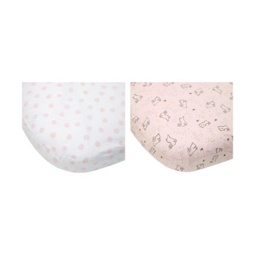 2 Pack 225 Thread Count Organic Cotton Fitted Bassinet Sheets, Bunny Print - Anko