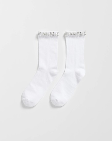 Australian Cotton Blend Womens Pearl Trim Crew Fashion Socks