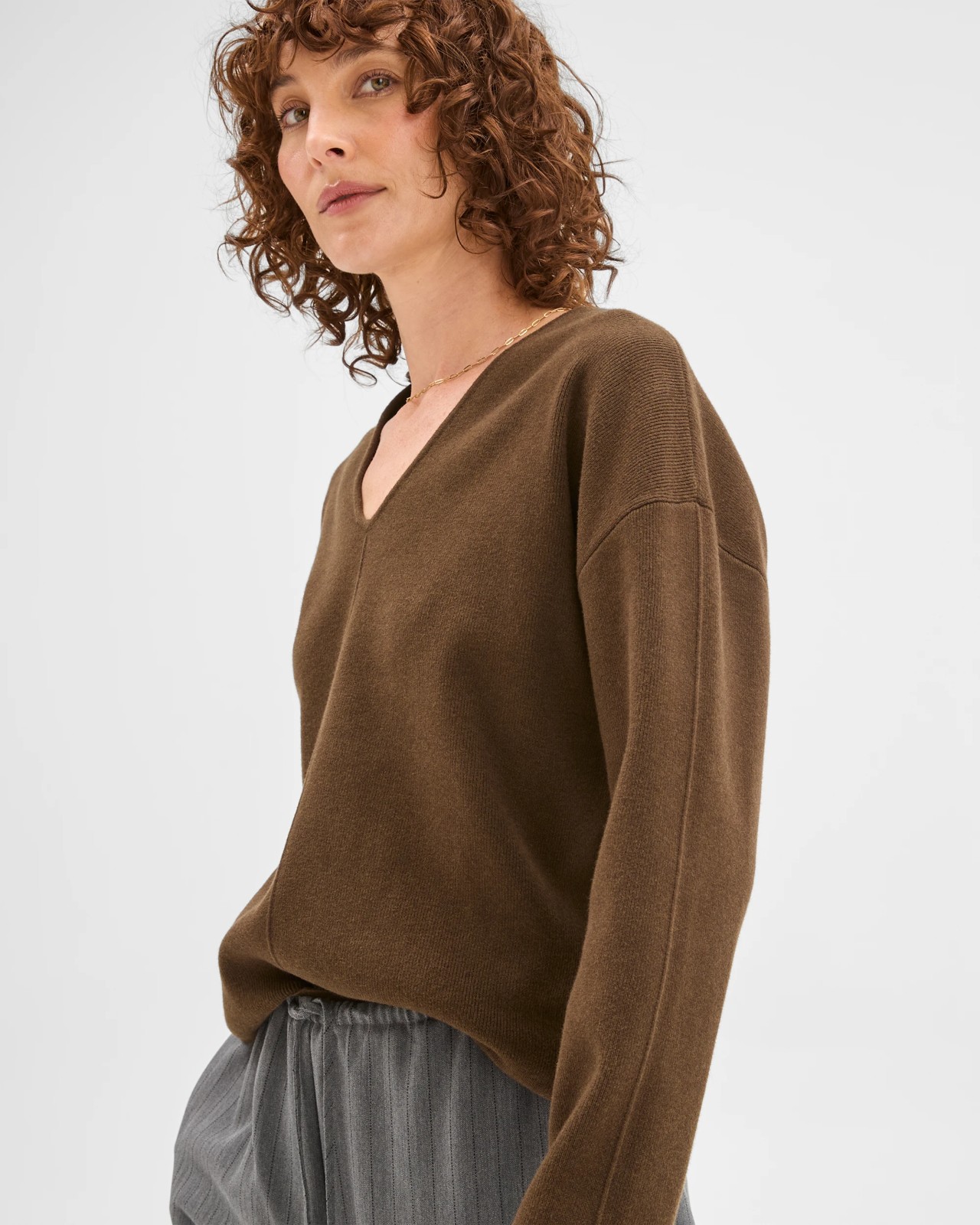 Preview Australian Cotton Blend Polished V-Neck Jumper - Olive 3 of 5