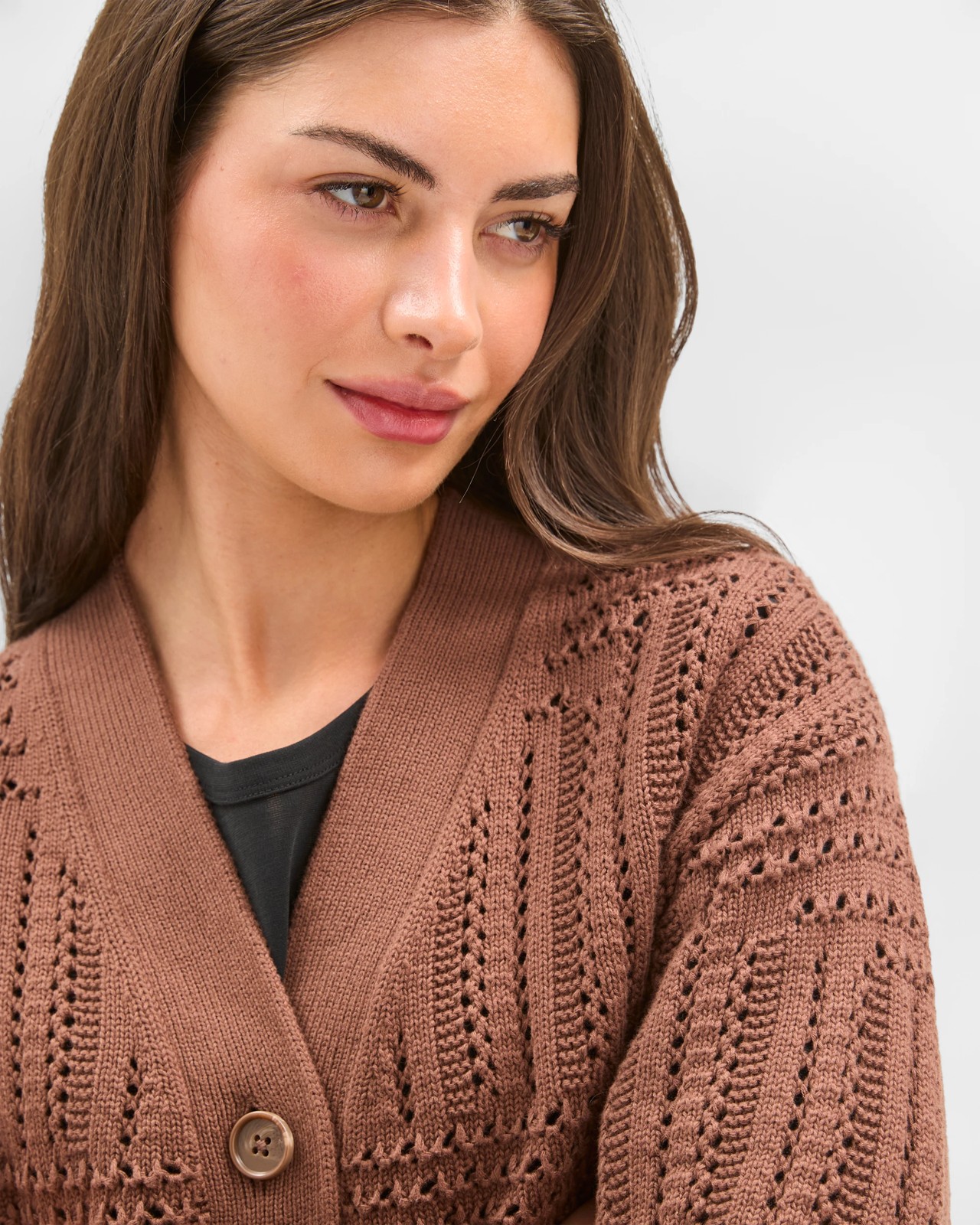 Petites Australian Cotton V-Neck Crochet Knit Cardigan 5 of 5