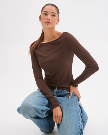 Lily Loves Double Layer Boat Neck Long Sleeve Top