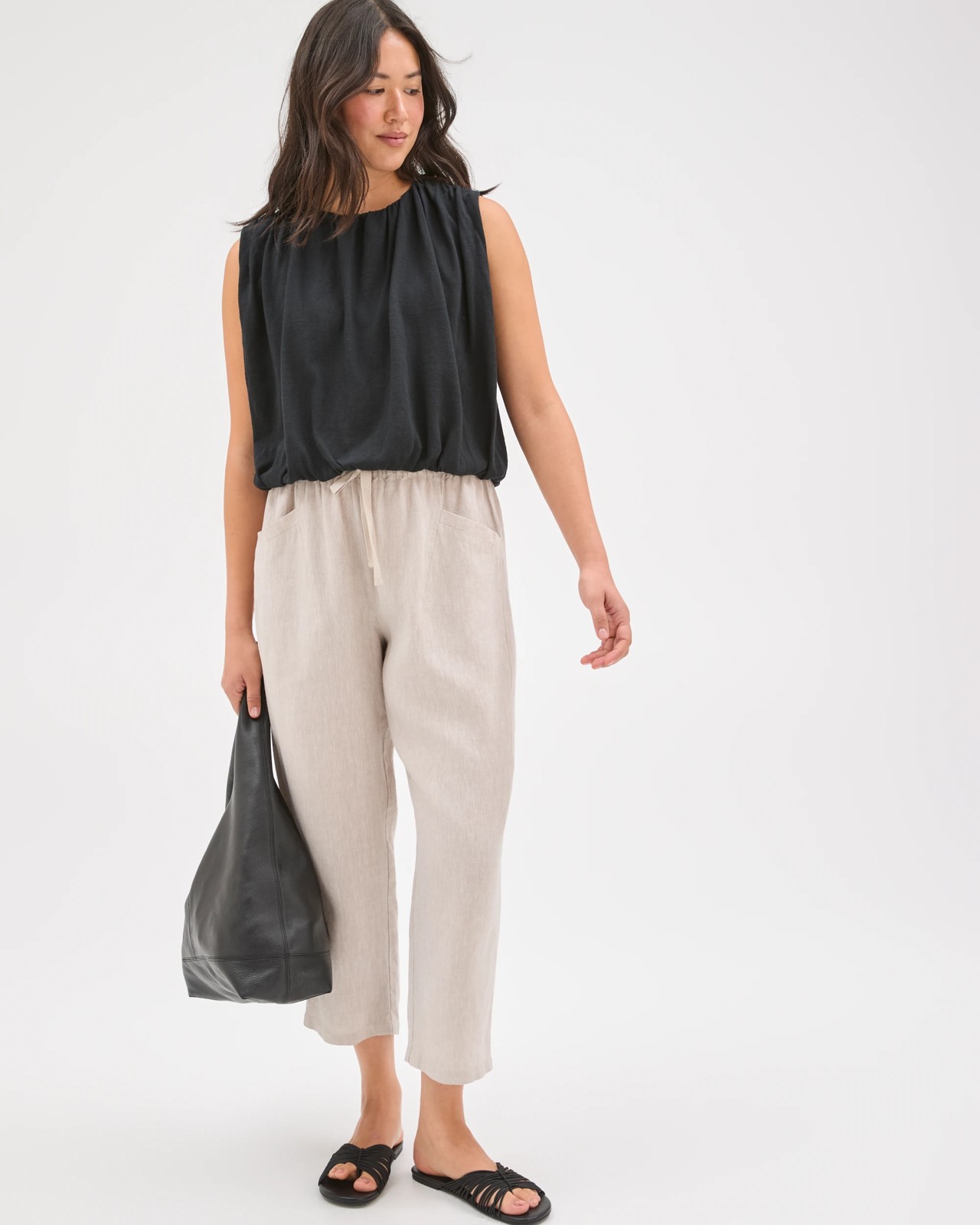 Australian Cotton Blend Sleeveless Bubble Top - Black 2 of 5