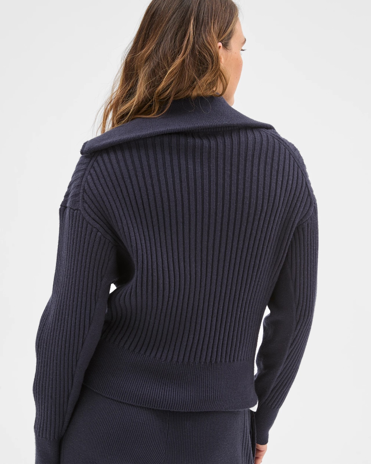 Clean Knit Rib Zip Through Jumper - Navy Marle 6 of 6