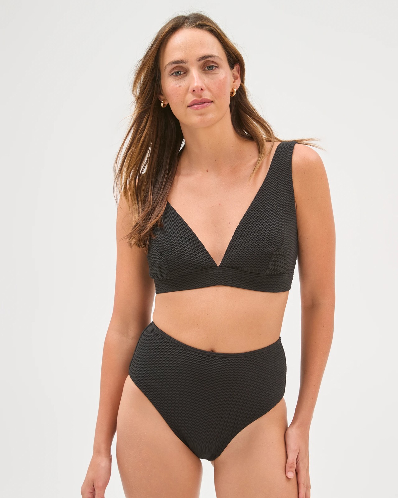 Resort Crinkle High Waisted Swim Bikini Bottoms - Black 2 of 6
