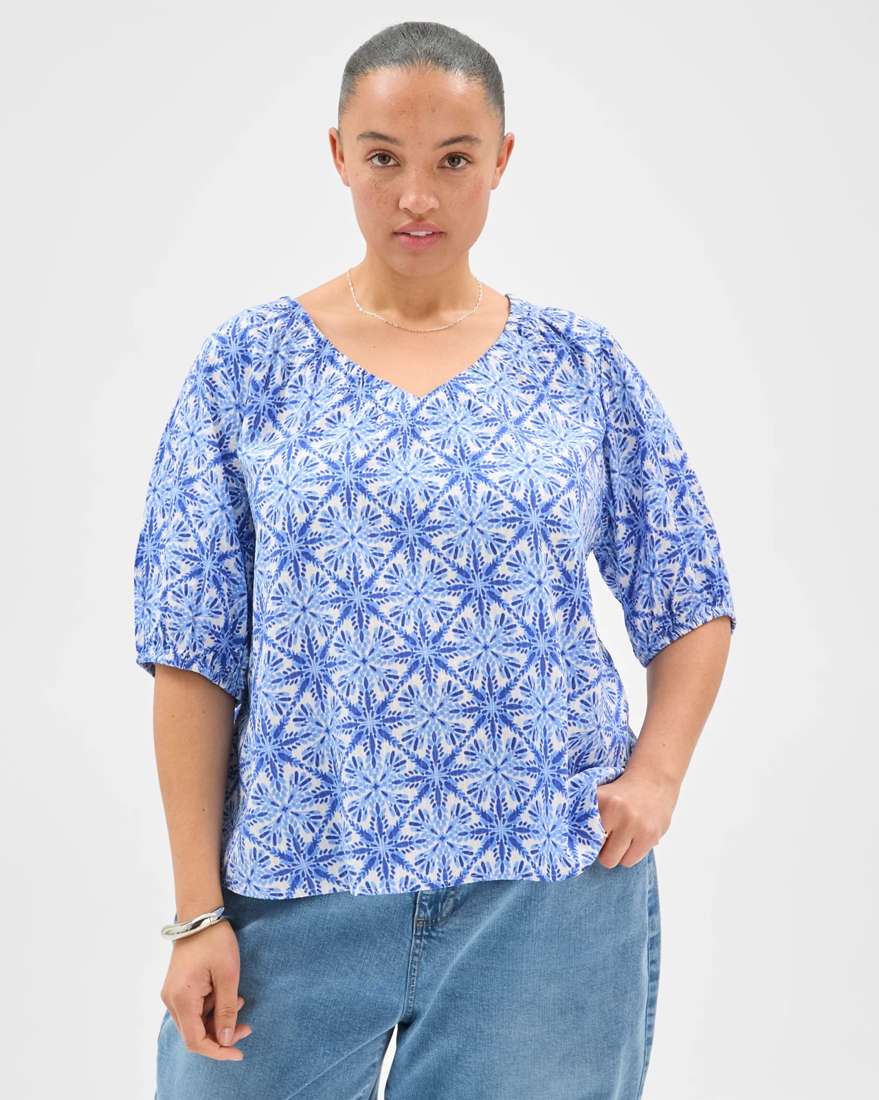 Plus Size Gathered V-Neck Blouse 2 of 5
