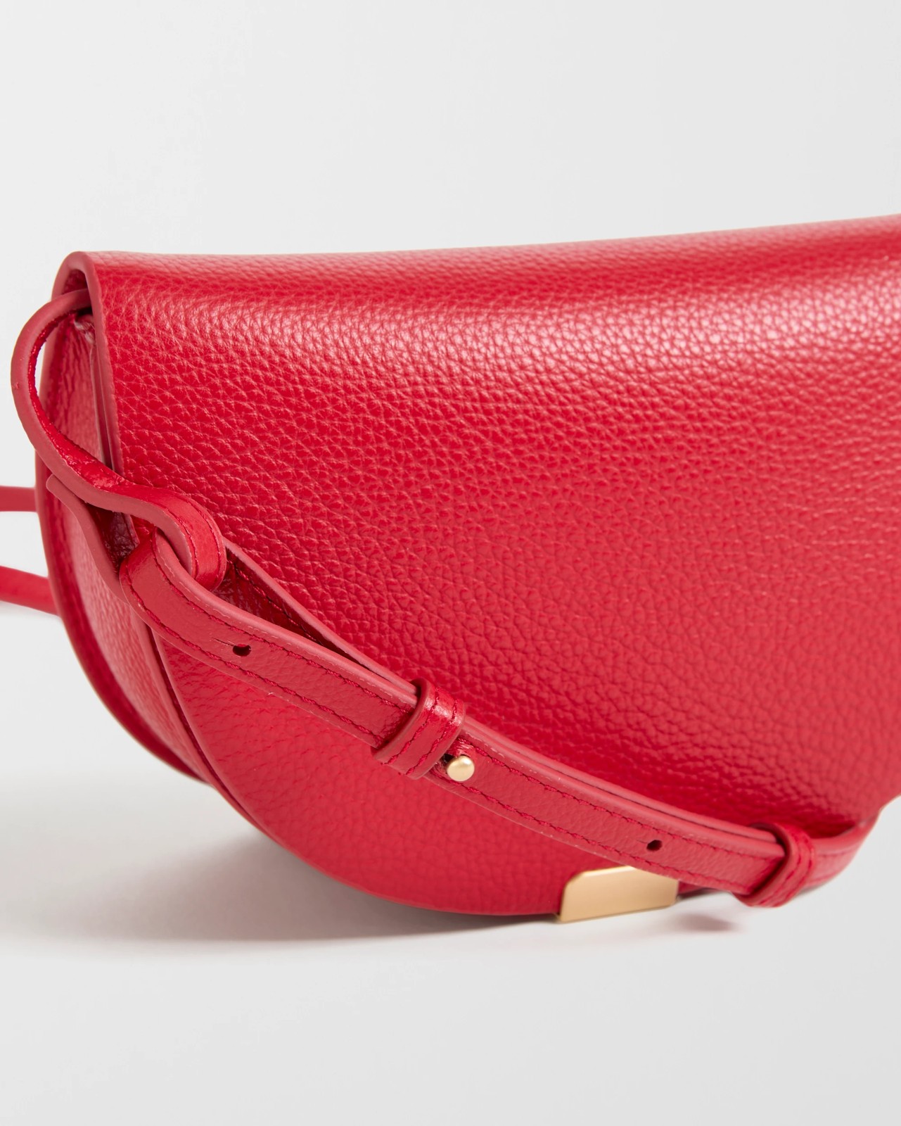 Genuine Leather Mini Saddle Crossbody Bag - Red 2 of 3
