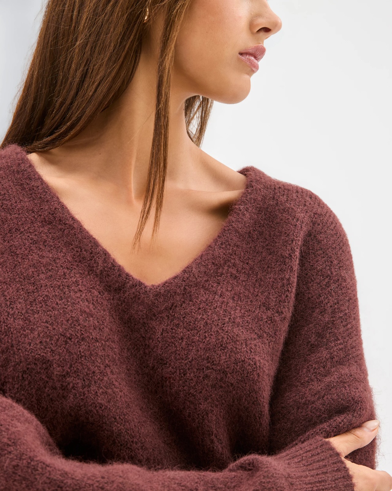 Lily Loves V-Neck Fluffy Knit Jumper - Burgundy 5 of 6