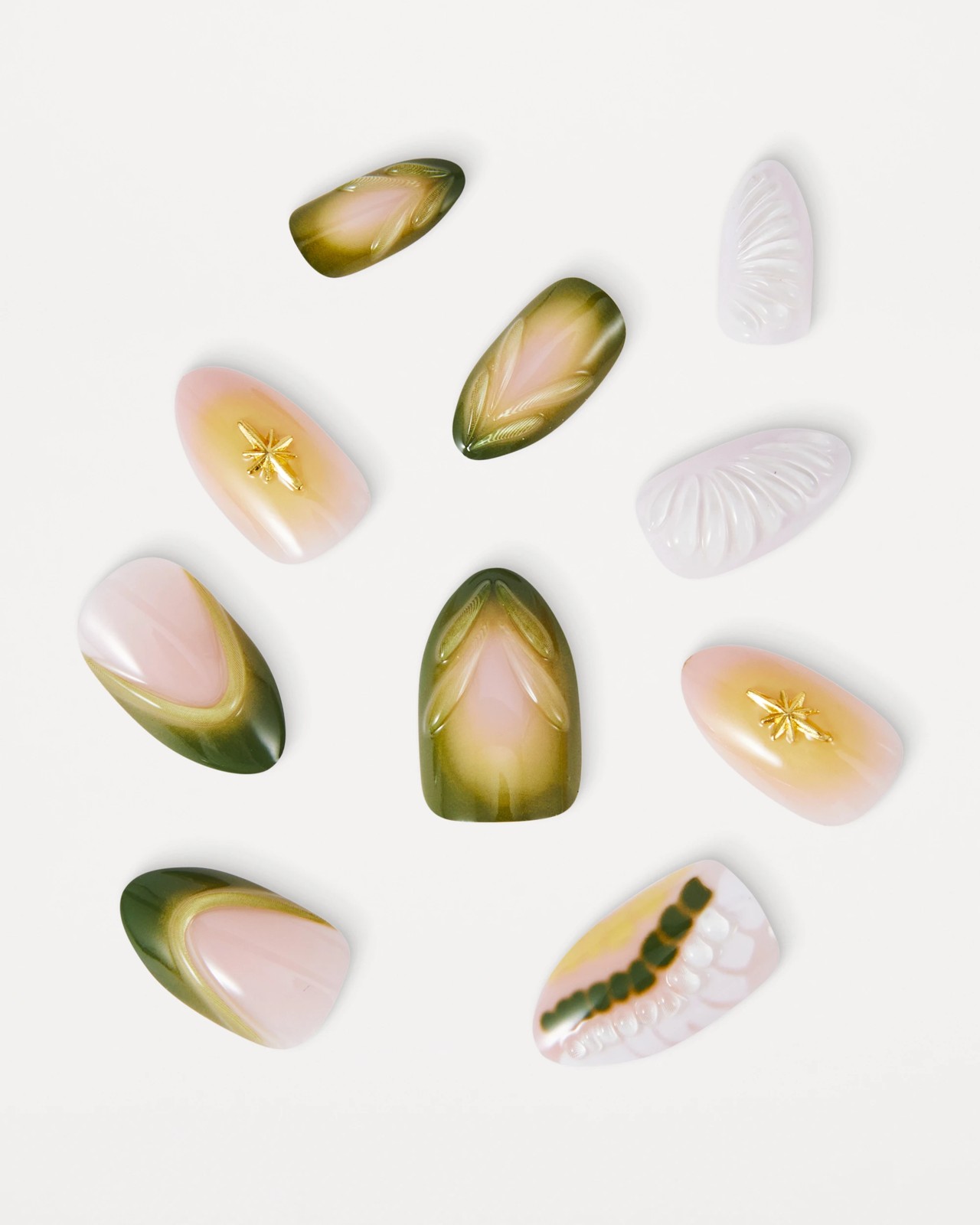 OXX Beauty Pack Artificial Nails with Adhesive - Almond Shape - Green 3D 2 of 4