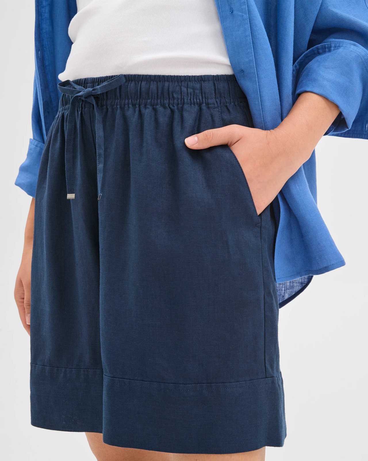 European Linen Long Shorts - Navy 4 of 5