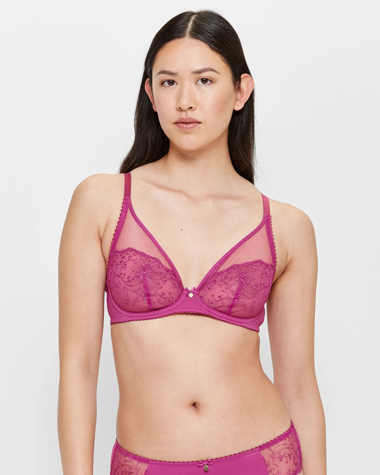 Embroidered Plunge Soft Cup Bra - Preview - Magenta Haze