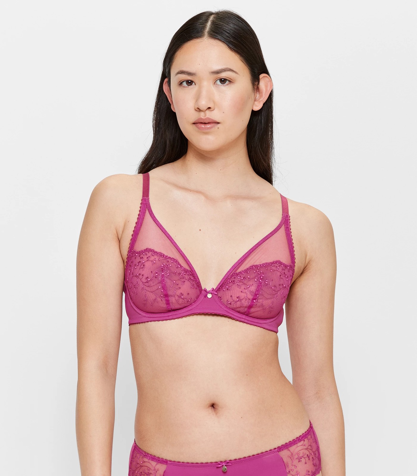Embroidered Plunge Soft Cup Bra - Preview - Magenta Haze