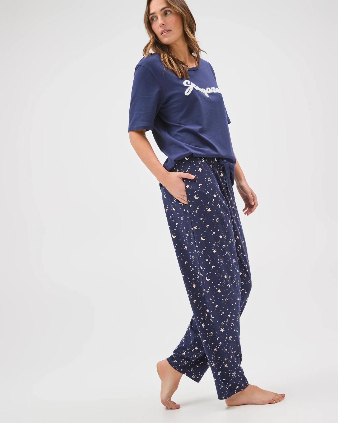 Australian Cotton 7/8 Length Jersey Sleep Pants - Stargazer 3 of 6