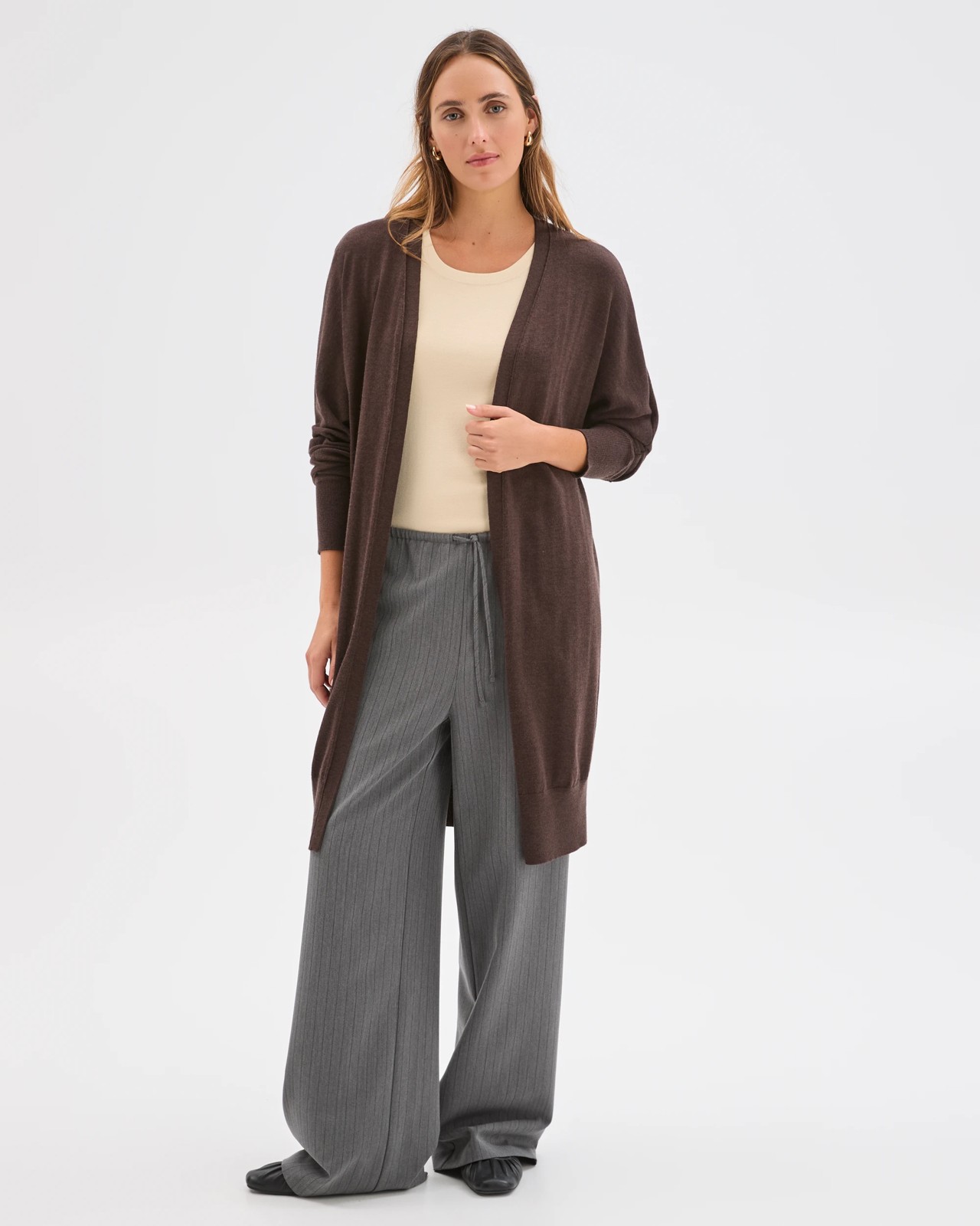 Australian Merino Wool Long Sleeve Longline Cardigan - Coffee Bean 3 of 5
