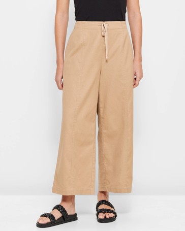Linen Blend Seamed Wide Leg Pants
