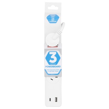 3 Outlets 2 USB A&C Powerboard - Arlec