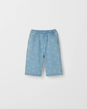 Baby Wide Leg Heart Embroidered Denim Pants