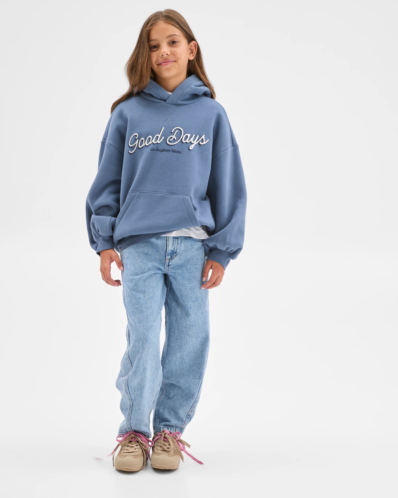 Australian Cotton Blend Oversized Fleece Hoodie - Good Days Blue 3 of 5