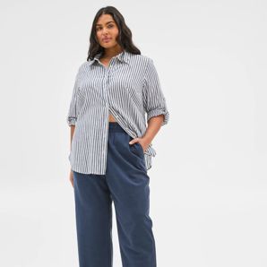 Plus Size Slub Straight Leg Pants