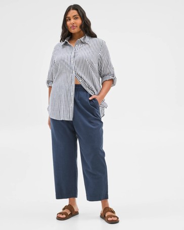 Plus Size Slub Straight Leg Pants