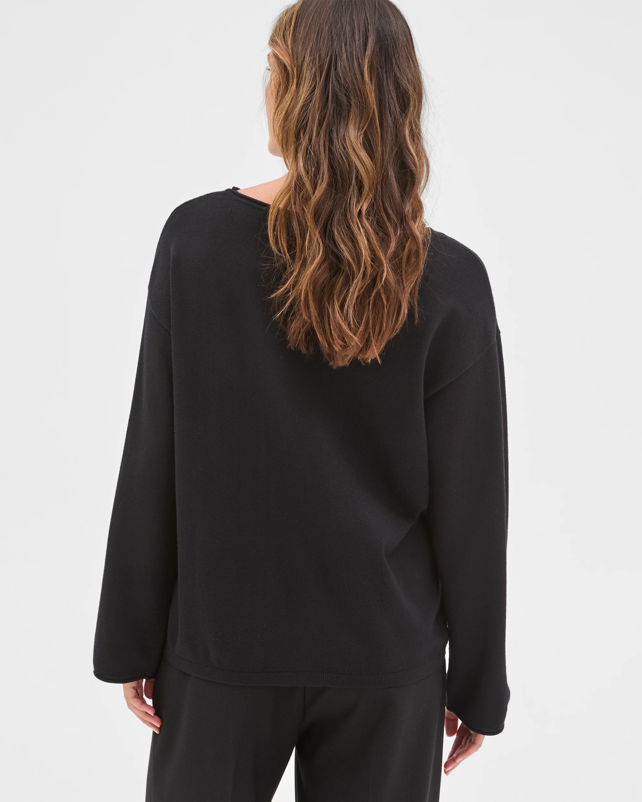 Preview Boat Neck Wide Sleeve Knit Jumper - Black 6 of 6