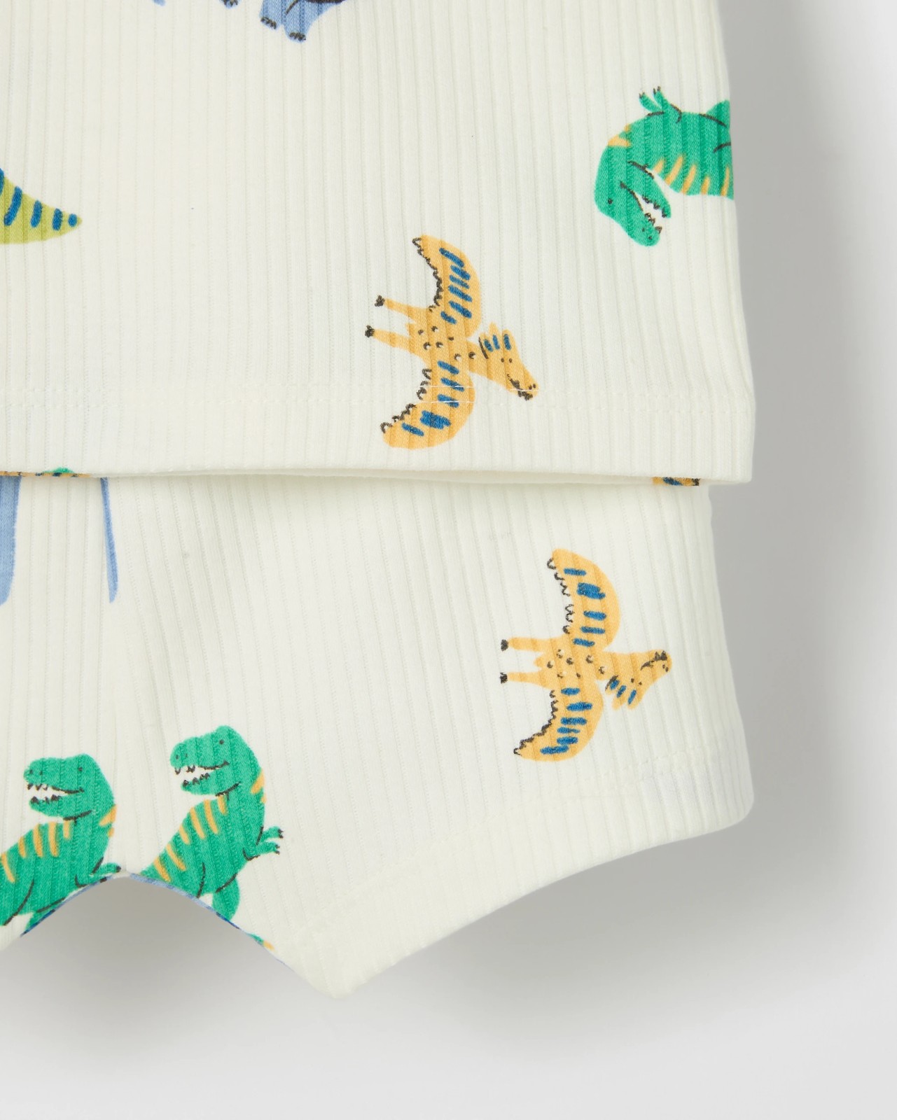 Baby Organic Cotton Ribbed Pyjama Set - Dino Neutral 2 of 3