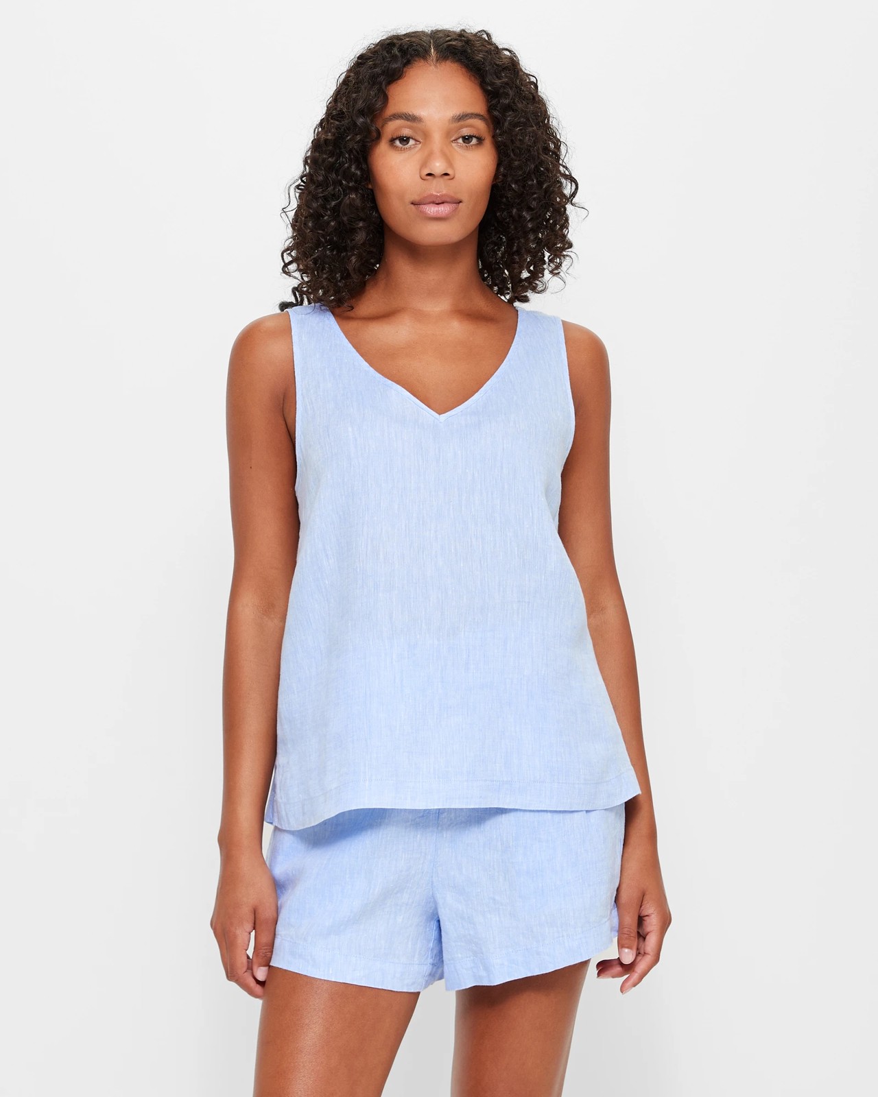 Loose Linen Tank Top VIENNA-2 in V-neck -  Finland