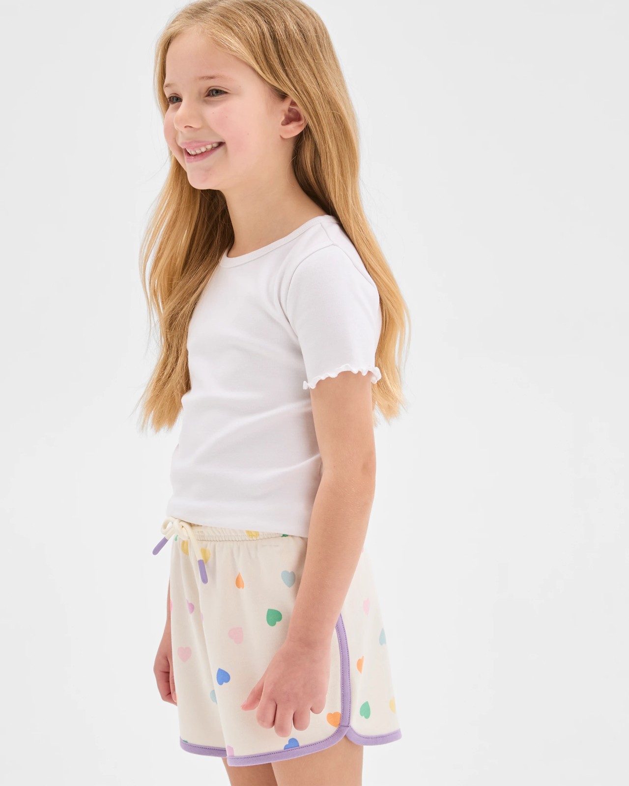 Australian Cotton Blend Fashion Dolphin Hem Knit Shorts - Cream AOP Heart 2 of 6