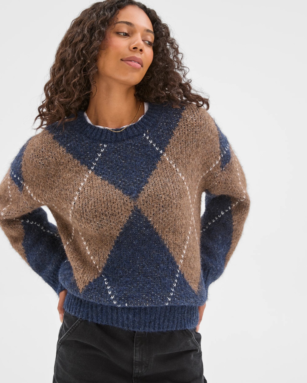 Oversized Argyle Knit Jumper 4 of 5